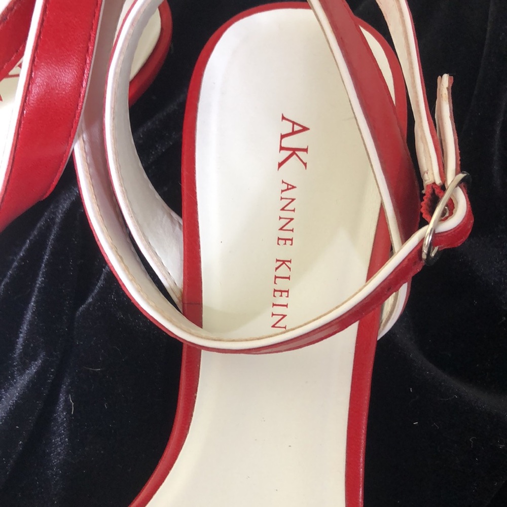 Anne Kline red strap low heels. Size 8 1/2. Excellent condition. Leather uppers.